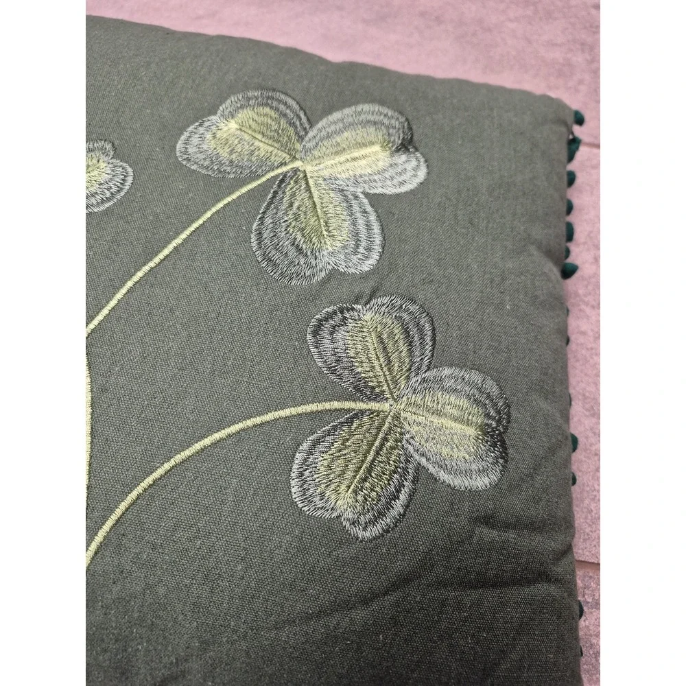 Vintage‎ Irish Shamrock Embroidered Pillow 13x13 Made IRELAND Green St Patrick's